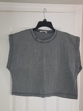 Zara Washed Gray Boxy Crop Top